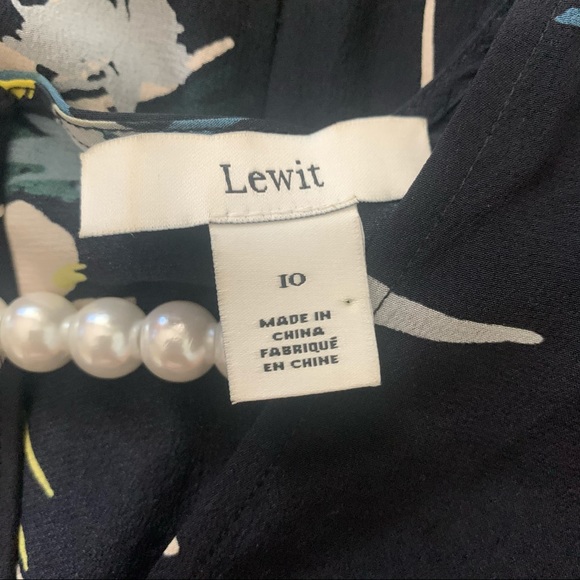 Lewit Navy Blue Floral Print 100% Silk Midi Dress - Picture 8 of 9